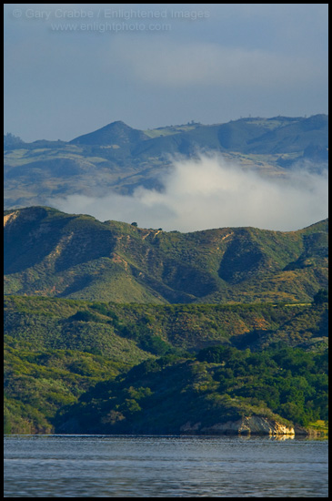 Photo: Rugged green hills in Spring over Lake Cachuma, near Santa Ynez, Santa Barbara County, California