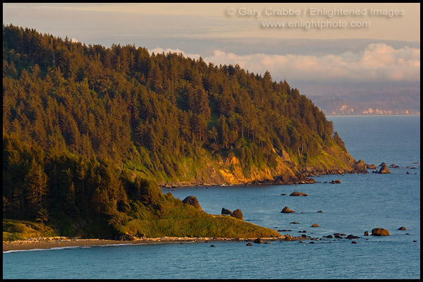 Photo: The rugged coastal hills over the Pacific Ocean at False Klamath Cove, Redwood National Park, California
